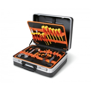 Maleta de ferramentas com jogo de ferramentas para manutenção elétrica, eletrônica e eletrotécnica